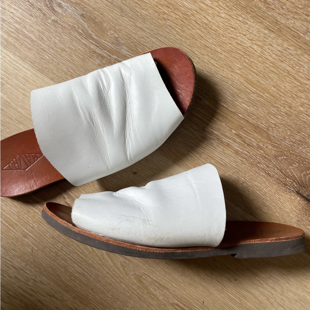 White Greek Leather Slide Sandals